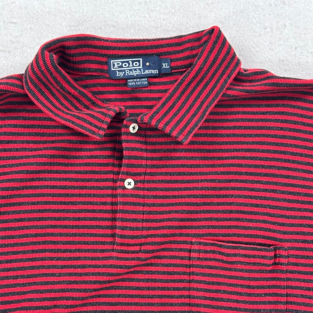 Polo Ralph Lauren Mens XL Red Black Striped Short Sleeve Pocket Polo Shirt